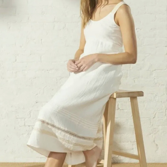 UpWest Plisse White Crochet Lace Detail Soft 100% Organic Cotton Maxi Dress M - Picture 2 of 16